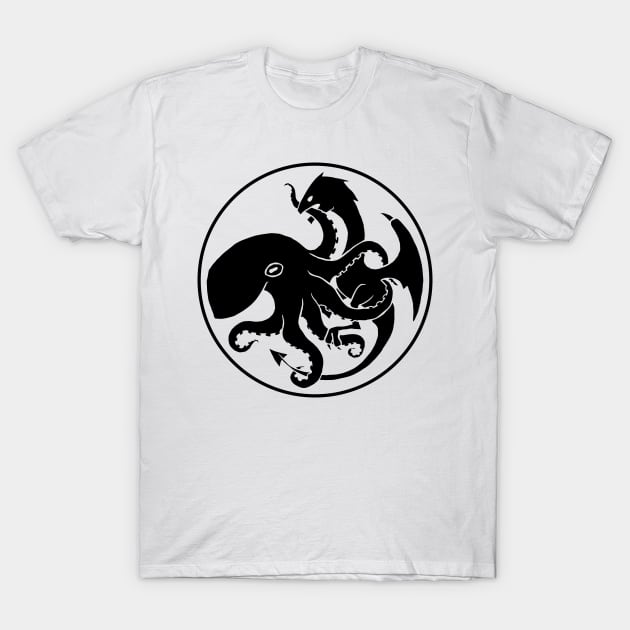 Dragon and Kraken BLK T-Shirt by mycologist